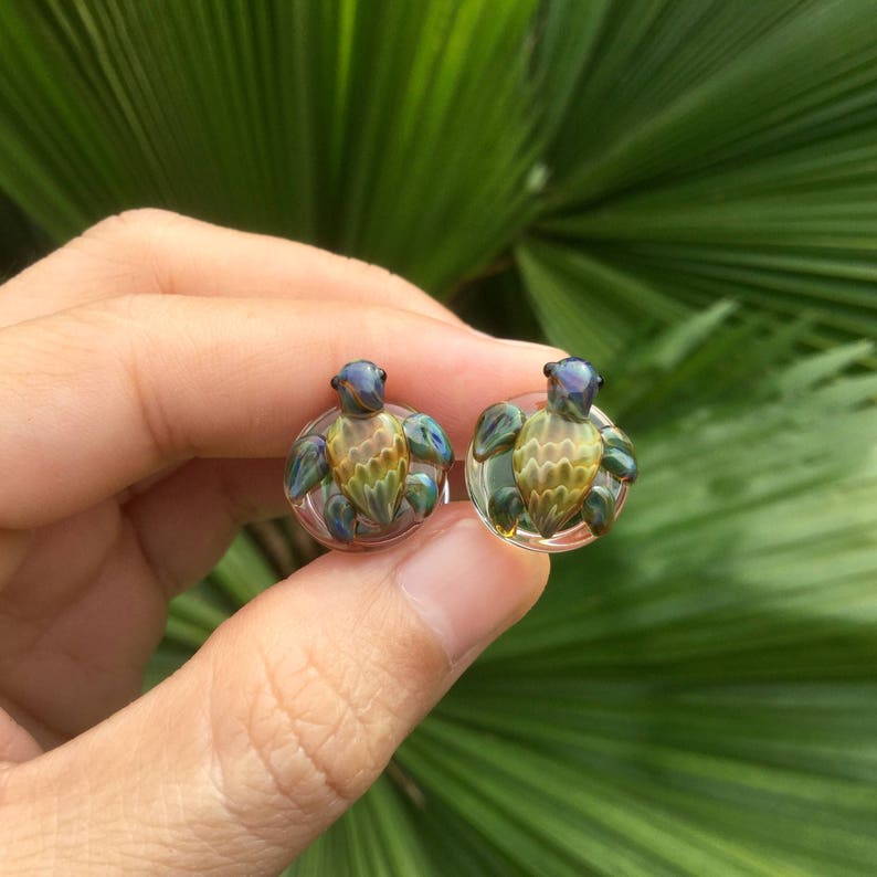 1 Pair 2 Pieces Earth Turtles Pyrex Glass Plugs image 8