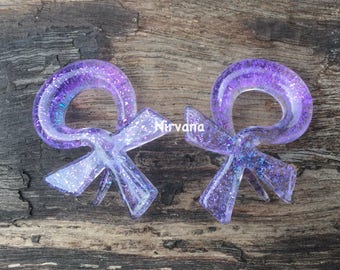 1 Pair (2 Pieces) Translucent Purple Dichroic Translucent Purple Glass Egyptian Ankh Cross Spirals