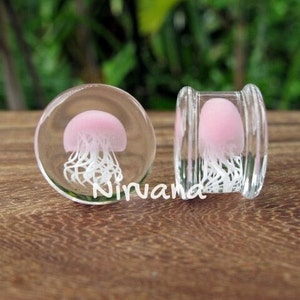 1 Pair 2 Pieces Pink Pyrex Glass Jellyfish Plugs image 2