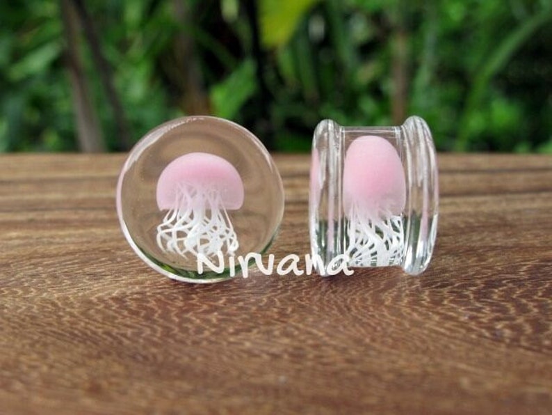 1 Pair 2 Pieces Pink Pyrex Glass Jellyfish Plugs image 2