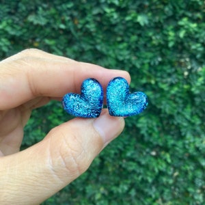 1 Pair 2 Pieces Aqua Blue Dichroic Glass Heart Plugs image 4