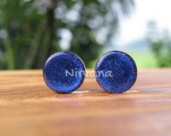 1 Pair (2 Pieces) Dark Blue Dichroic Glass Plugs