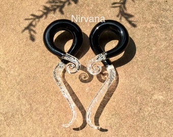1 Pair (2 Pieces) Black & Translucent Silver Dichroic Note Spirals
