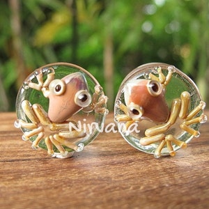 1 Pair 2 Pieces Nirvana Earth Glass Tree Frog Plugs image 1