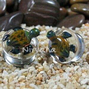1 Pair 2 Pieces Earth Turtles Pyrex Glass Plugs image 2