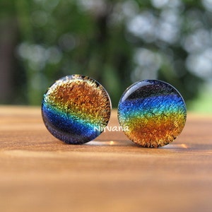 1 Pair (2 Pieces) Aquatic Rainbow Dichroic Glass Plugs