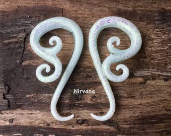 1 Pair (2 Pieces) Pearlescent "GRAY" Dichroic Glass Venus Spirals