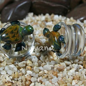 1 Pair 2 Pieces Earth Turtles Pyrex Glass Plugs image 3