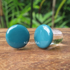1 Pair (2 Pieces) Aqua Color Front Glass Plugs