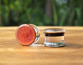 1 Pair (2 pieces) - Fire Dichroic Glass Plugs