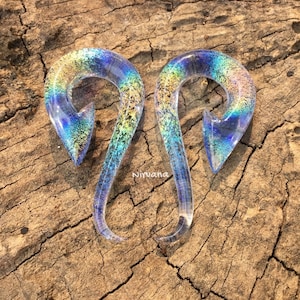 1 Pair (2 Pieces) Translucent Rainbow Dichroic with Translucent Light Blue Glass South Pacific Islands Tribal Fish Hooks