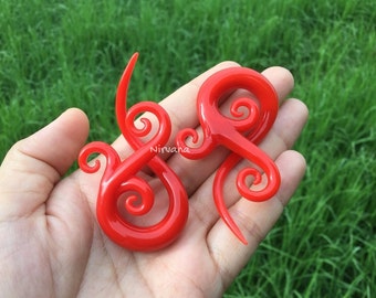 1 Pair (2 Pieces) Red Bonita Ear Spirals