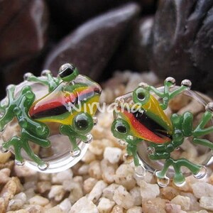 1 Pair 2 Pieces Rasta Frog Plugs Pyrex Glass image 1