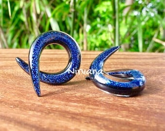 1 Pair (2 Pieces) Sapphire Cobalt Blue Dichroic Glass Single Twists Spirals