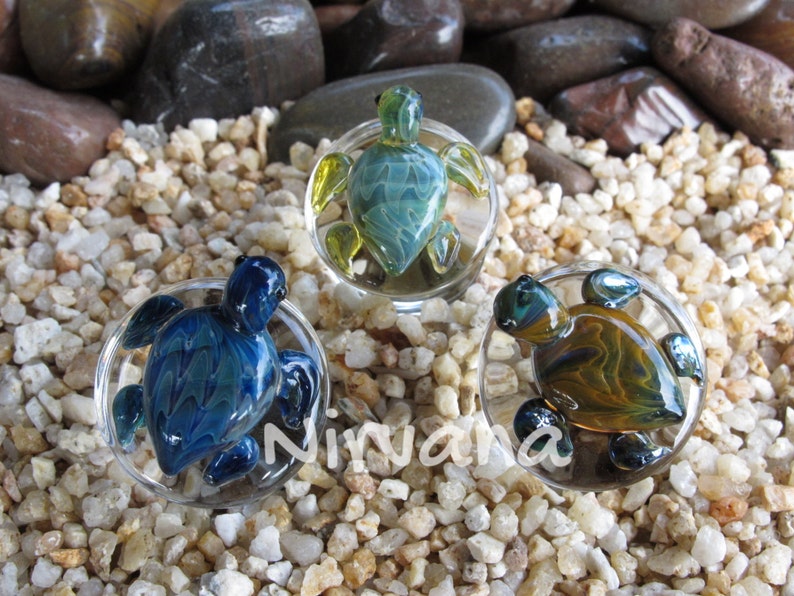 1 Pair 2 Pieces Earth Turtles Pyrex Glass Plugs image 4