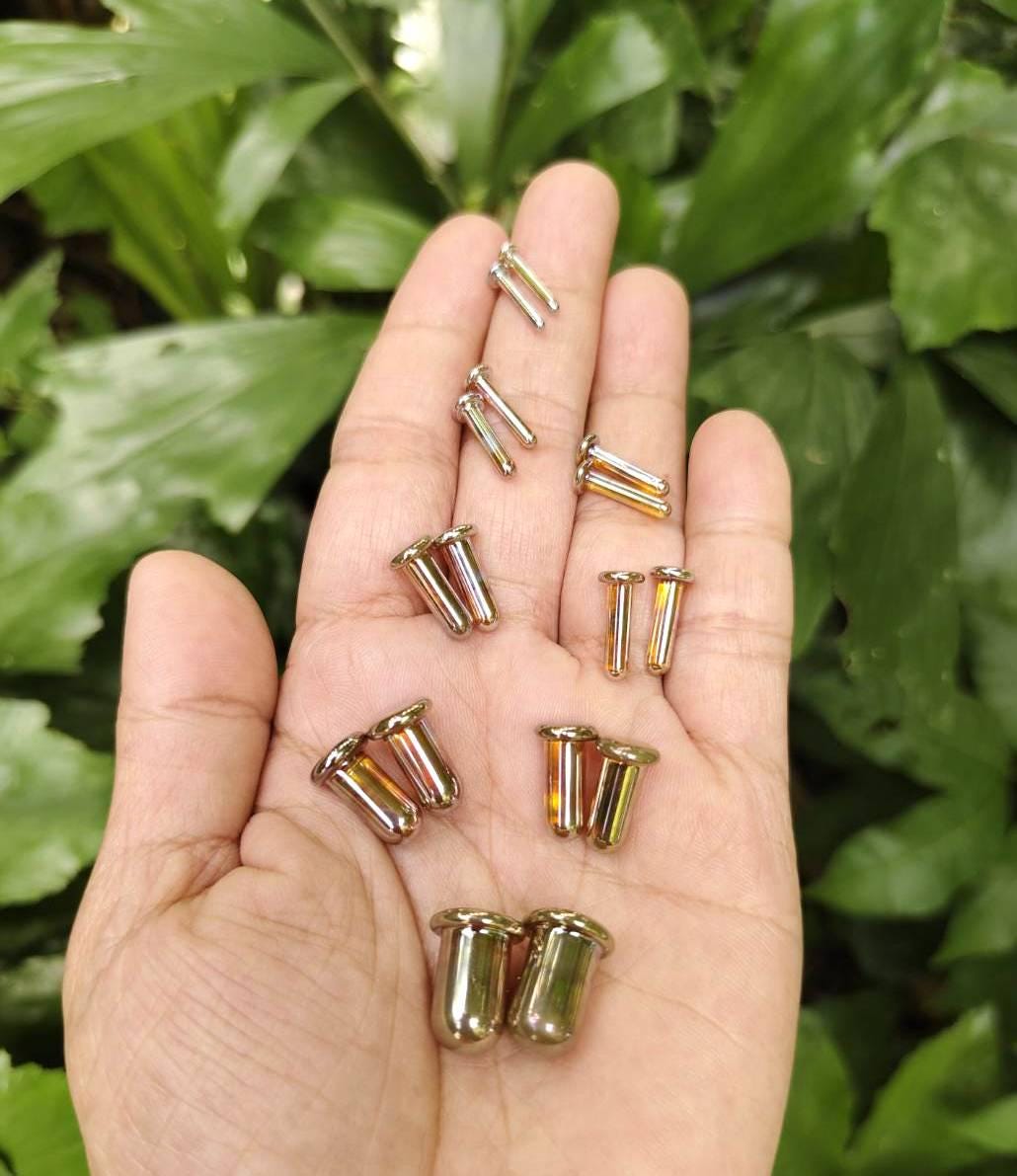 1 Pair (2 Pieces) Silver/Gold Color Glass Plugs