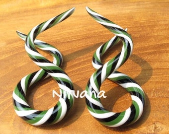 1 Pair (2 Pieces) Custom Multi Color Double Twist Ear Shapes Glass