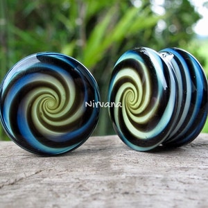 1 Pair 2 Pieces Nirvana Hypnotic Swirl Plugs Pyrex Glass Bild 2