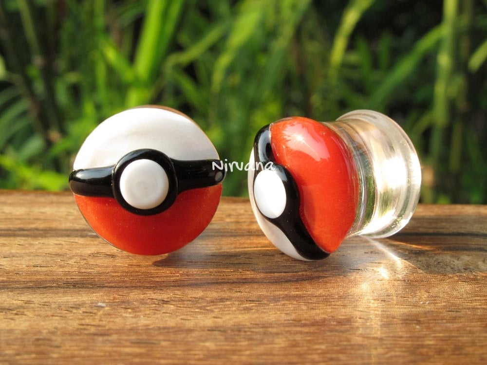 1 Pair 2 Pieces Pokemon Stye Poke Ball Pyrex Glass Plugs Etsy