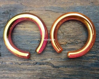 1 Pair (2 Pieces) Real 24 Karat Ruby Gold Colored Glass Nirvana Hoops