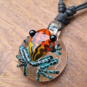 1 Piece - Custom Made Sunburst Poison Tree Frog Glass Pendant Critters With Adjustable Black Cord