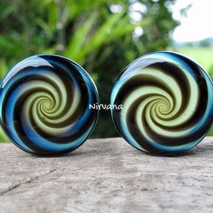 1 Pair 2 Pieces Nirvana Hypnotic Swirl Plugs Pyrex Glass Bild 1