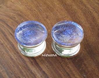 1 Pair (2 Pieces) Translucent Cobalt Blue Dichroic Glass Plugs No Background Color