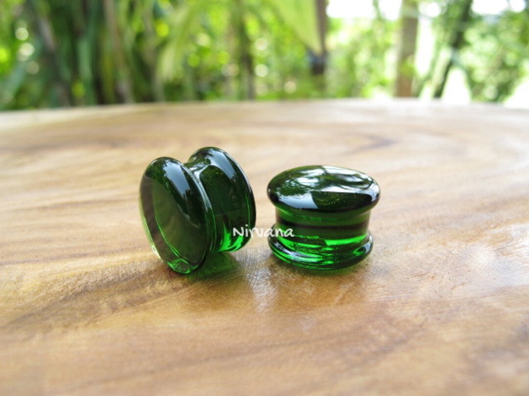 1 Pair (2 Pieces) Transparent Green Solid Color Glass Plugs - Etsy