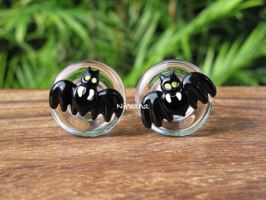 1 Pair (2 Pieces) Vampire Bat Glass Plugs - Etsy