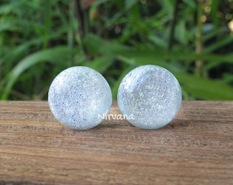1 Pair (2 Pieces) Pearlescent &quot;GRAY&quot; Domed  Dichroic Glass Plugs