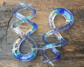 1 Pair (2 Pieces) Translucent Rainbow Dichroic Translucent Light Cobalt Glass Cork Screw Spirals