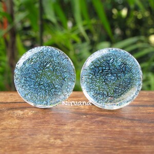 1 Pair 2 Pieces Translucent Aqua Dichroic Glass Plugs image 7