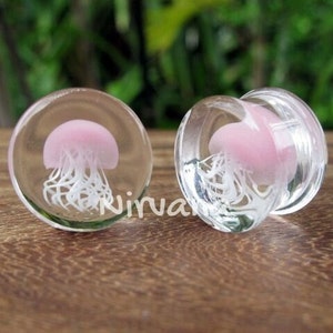 1 Pair 2 Pieces Pink Pyrex Glass Jellyfish Plugs image 3