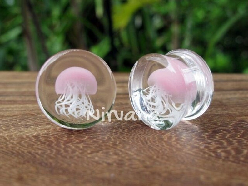 1 Pair 2 Pieces Pink Pyrex Glass Jellyfish Plugs image 3