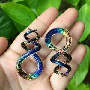 1 Pair (2 Pieces) Aquatic Rainbow Dichroic Glass Cork Screw Spirals