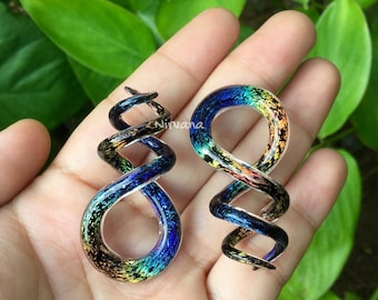 1 Pair (2 Pieces) Aquatic Rainbow Dichroic Glass Cork Screw Spirals