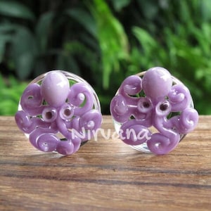 1 Pair - Mauve Purple Octopus Plugs Pyrex Glass