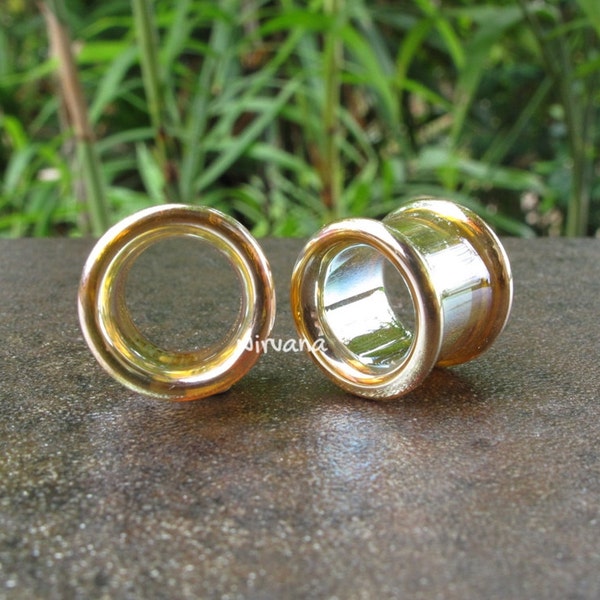 1 Pair (2 Pieces) Silver/Gold Colored Glass Tunnels