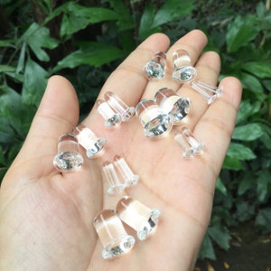 1 Pair (2 Pieces) Clear Crystal Color Pyrex Glass Plugs