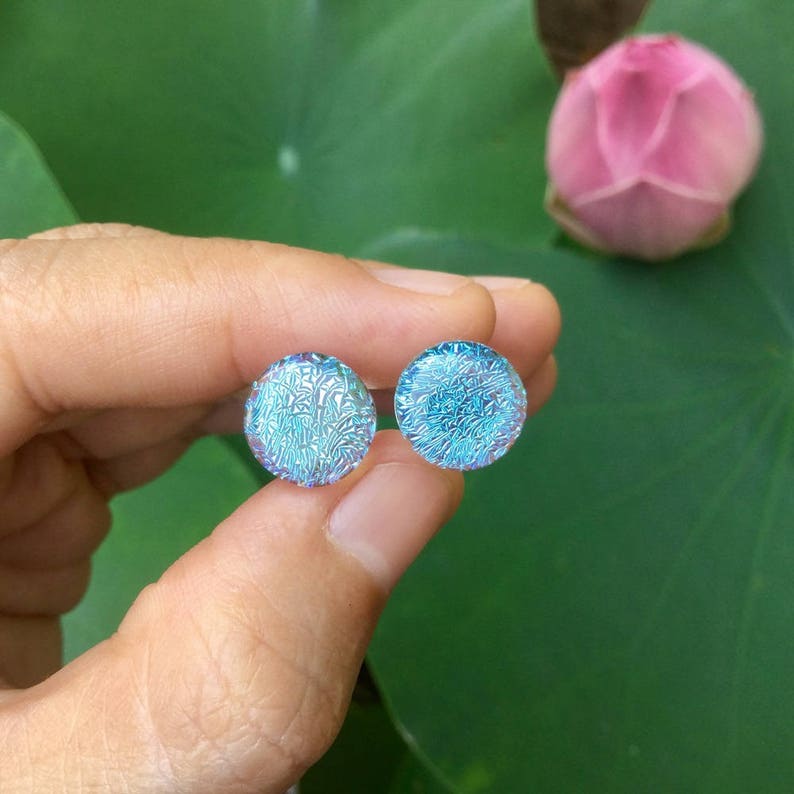 1 Pair 2 Pieces Translucent Aqua Dichroic Glass Plugs image 5