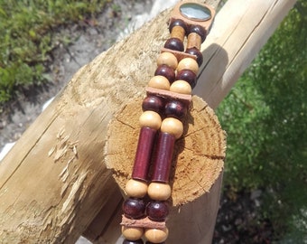 Collier Ethnique Ras Du Cou Perles Bois, Os Et Graines - Marron/beige - 40 Cm - Occasion