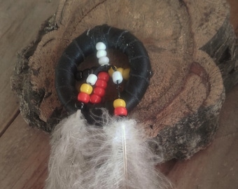 Medicine wheel, black leather on wood circle - ref: MW 210402