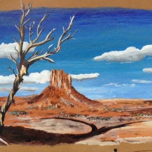 Monument Valley Arizona - peinture sur cuir Originale "Navaho land"