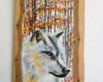 White wolf - painting on leather "Serenity"