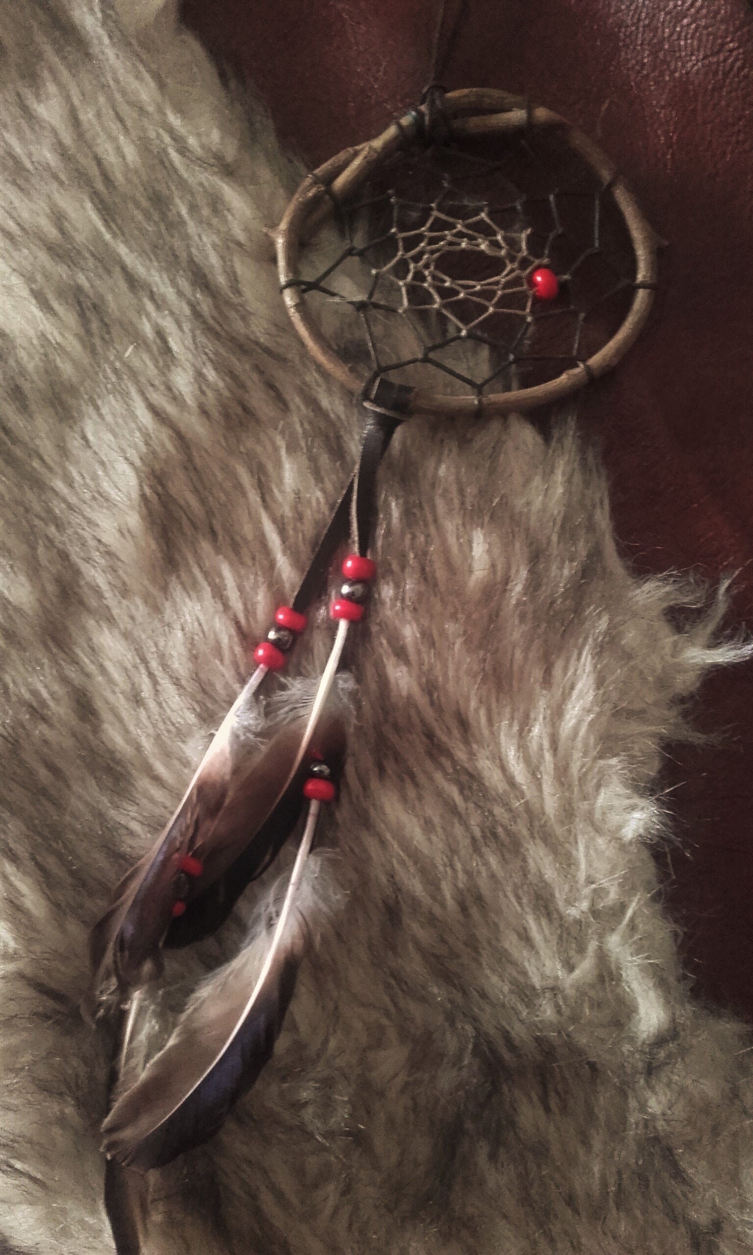 Attrape Rêves Bois Naturel - Rouge et Marron Ref Dc 140118