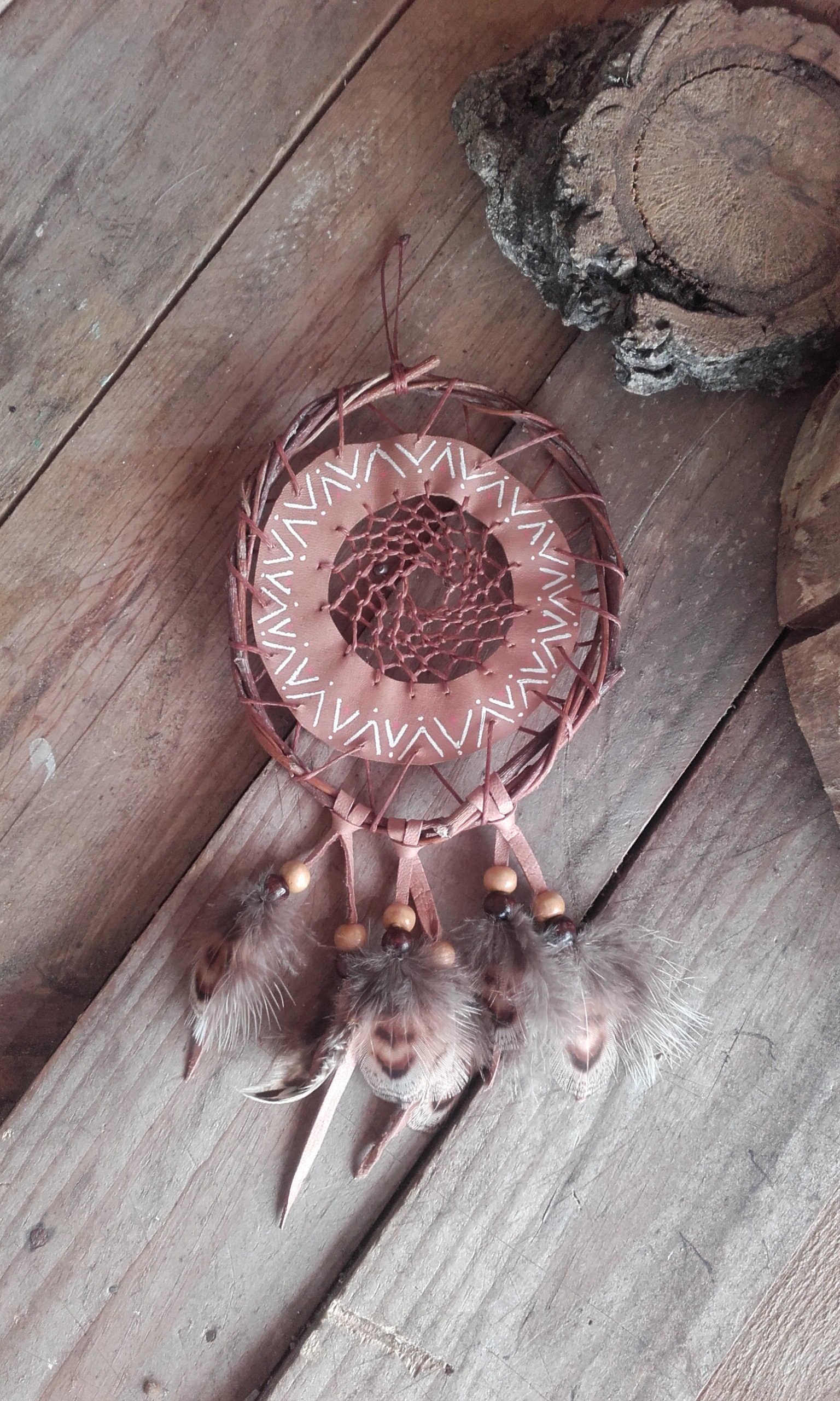 Attrape-Rêves Naturel - Saule et Cuir Ref Dc 210402