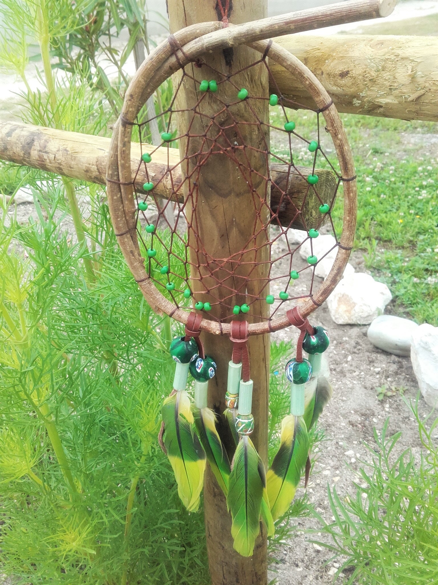 Attrape Rêves Naturel Cercle de Saule, Perles Vertes - Ref Dc 180701