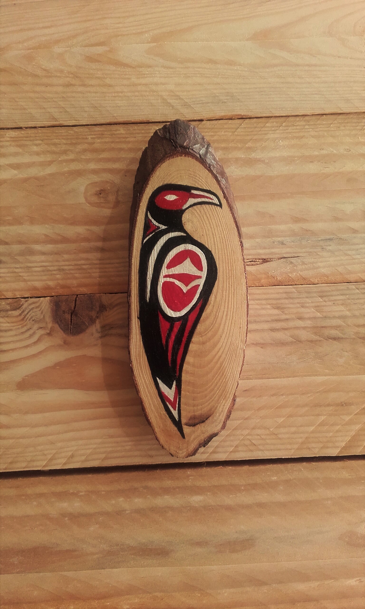 Peinture sur Bois Style Haïda - Corbeau Ref Haïda Crow