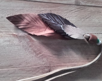 Brown and beige leather feathers - decoration - Ref: PLC 4