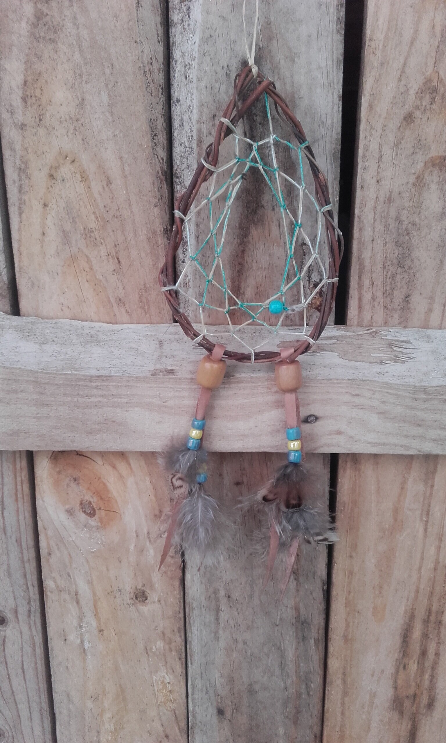 Attrape Rêves Naturel, Saule, Forme Goutte, Perles, Plumes - Ref Dc 210405